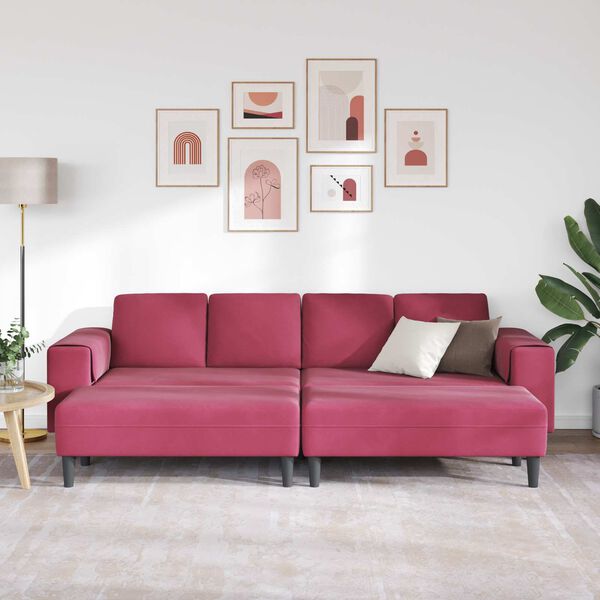 vidaXL Sof&aacute; de sala 3 pcs Rojo vino