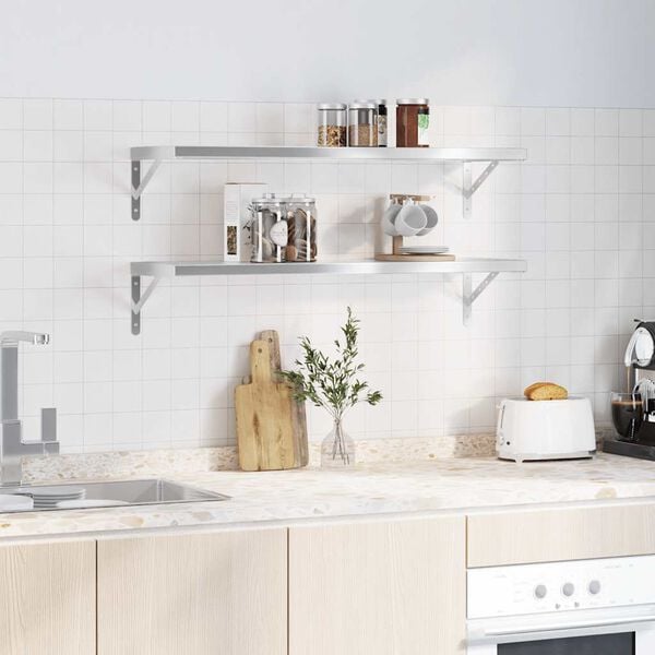 vidaXL Estantes de pared 2 uds acero inoxidable plateado 100x30 cm