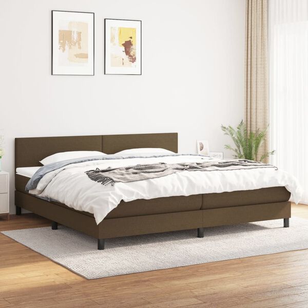 vidaXL Cama box spring con colch&oacute;n tela marr&oacute;n oscuro 200x200 cm