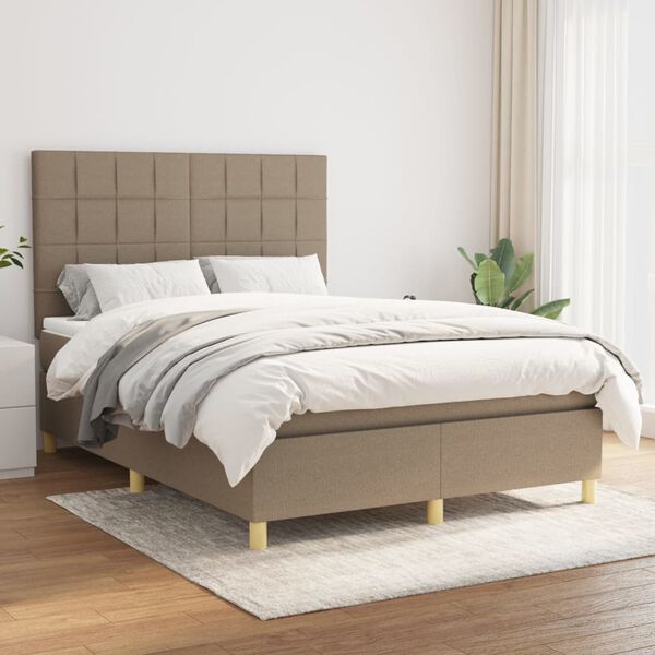 vidaXL Cama box spring con colch&oacute;n tela gris taupe 140x200 cm