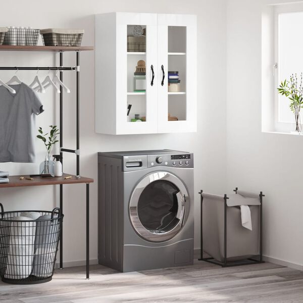 vidaXL Armario de pared madera ingenier&iacute;a blanco brillo 69,5x34x90 cm