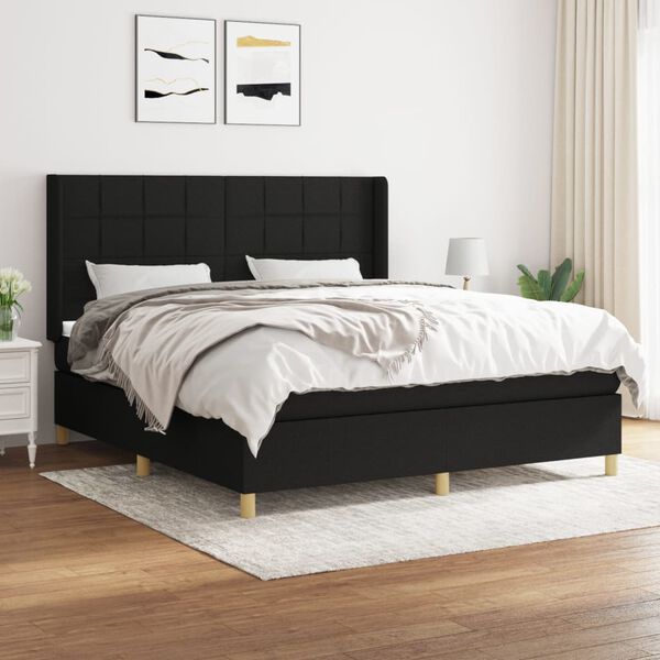 vidaXL Cama box spring con colch&oacute;n tela negro 180x200 cm