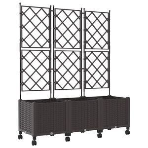 vidaXL Jardinera con enrejado y ruedas 3 uds. Marr&oacute;n 120 x 40 x 149 cm