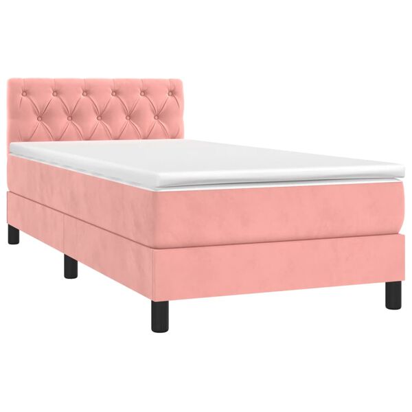 vidaXL Cama box spring colch&oacute;n y LED terciopelo rosa 80x200 cm