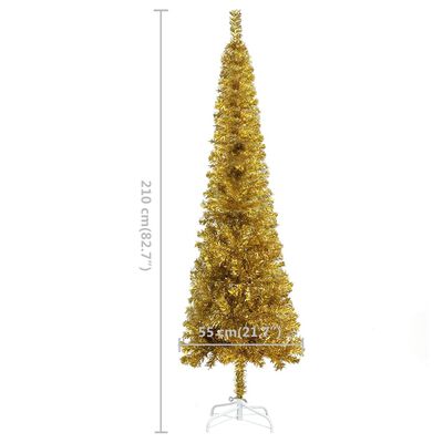 vidaXL Árbol de Navidad delgado con luces dorado 210 cm