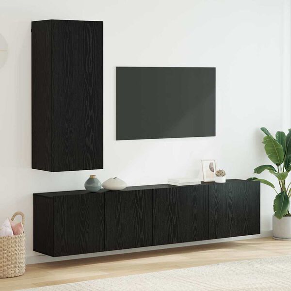 vidaXL Unidad de Pared para TV 5 pcs Roble negro Madera de ingenier&iacute;a