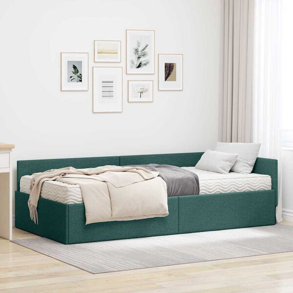 vidaXL Estructura de Cama Esquina con Colch&oacute;n Otro 2 pcs Verde tela