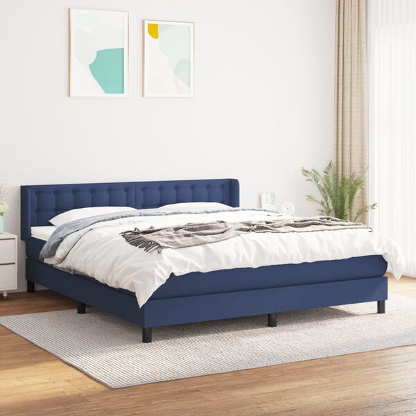 vidaXL Cama box spring con colch&oacute;n tela azul 180x200 cm