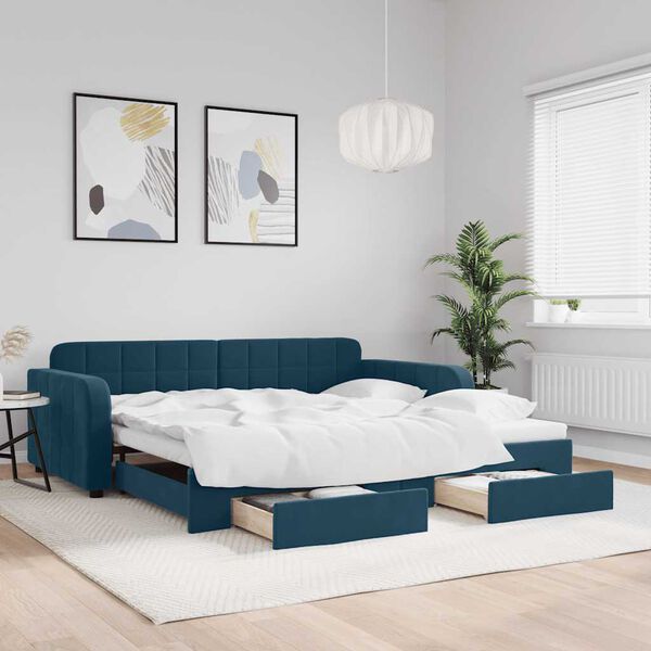 vidaXL Sof&aacute; cama nido con cajones terciopelo azul 100x200 cm