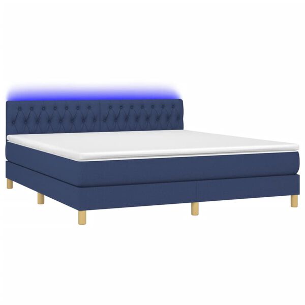 vidaXL Cama box spring con colch&oacute;n y LED tela azul 160x200 cm