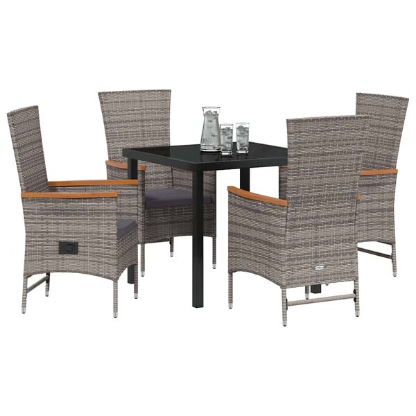 vidaXL Conjunto de Comedor de Jard&iacute;n con coj&iacute;n 5 pcs Gris