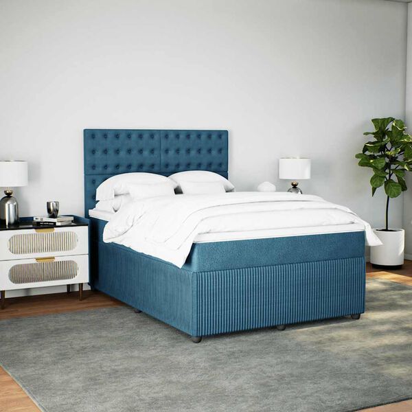 vidaXL Cama box spring con colch&oacute;n terciopelo azul 140x190 cm