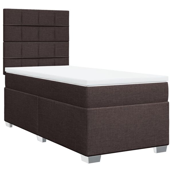 vidaXL Cama box spring con colch&oacute;n tela marr&oacute;n oscuro 90x190 cm