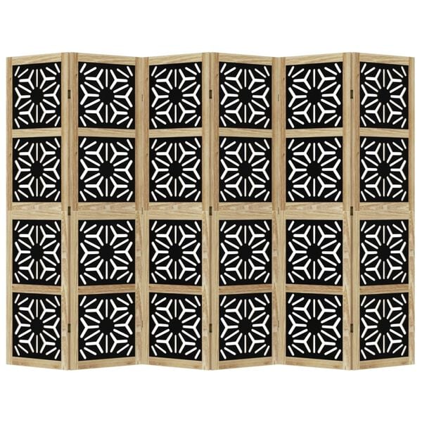 vidaXL Biombo separador 6 paneles madera maciza Paulownia marrón negro