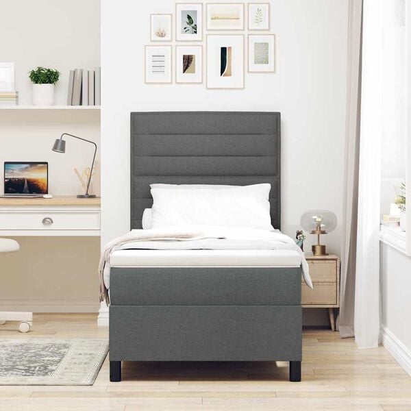 vidaXL Cama tipo Box Spring con colch&oacute;n Gris oscuro 90 x 190 cm tela