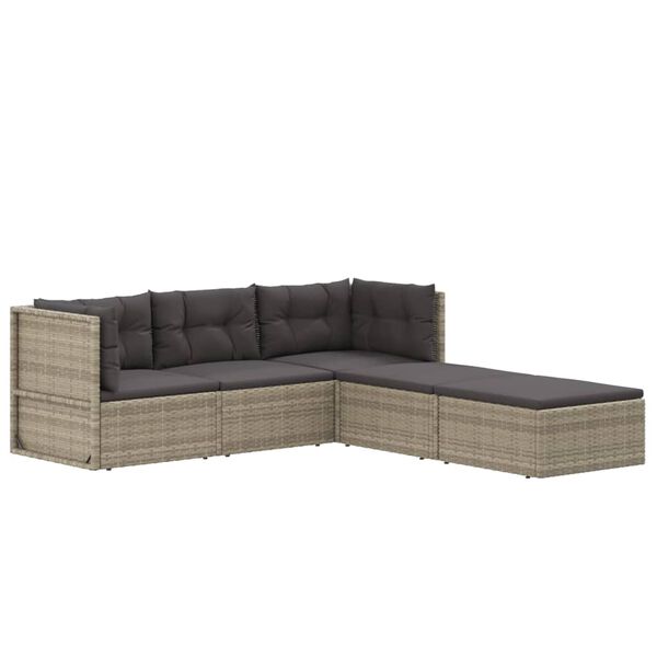vidaXL Set de muebles de jard&iacute;n 5 pzas y cojines rat&aacute;n sint&eacute;tico gris