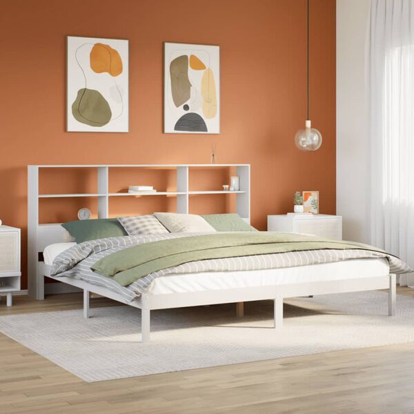 vidaXL Cama con estanter&iacute;a sin colch&oacute;n madera maciza blanca 200x200 cm