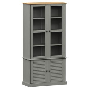vidaXL Armario con vitrina VIGO madera maciza pino gris 85x35x170 cm