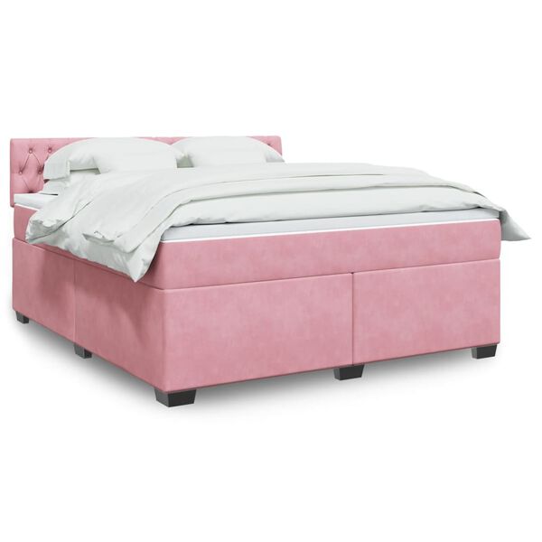 vidaXL Cama box spring con colch&oacute;n terciopelo rosa 180x200 cm