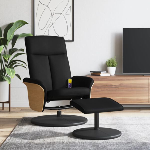 vidaXL Sill&oacute;n reclinable de masaje con reposapi&eacute;s tela negro
