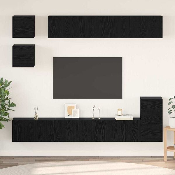 vidaXL Conjunto de mueble de TV 8 pcs Roble Negro Madera contrachapada