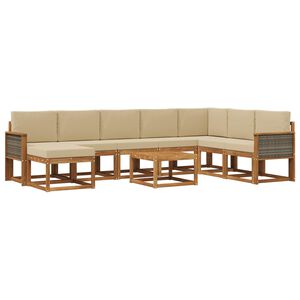 vidaXL Conjunto de sof&aacute;s de exterior 9 uds. Natural y Beige