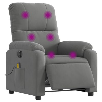 vidaXL Sillón reclinable masaje eléctrico tela microfibra gris oscuro