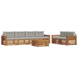 vidaXL Conjunto de sof&aacute;s de exterior 7 uds. Natural y Gris Claro