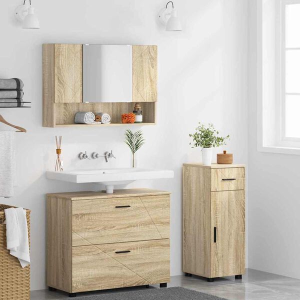 vidaXL Juego de muebles de ba&ntilde;o con caj&oacute;n 3 pcs Roble Sonoma