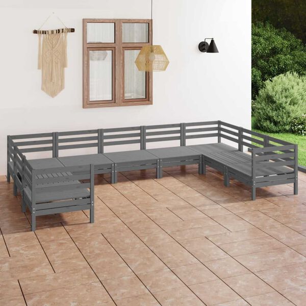 vidaXL Mesa y taburetes altos jard&iacute;n 9 pzas madera maciza de pino gris