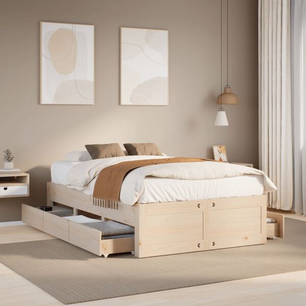 vidaXL Cama sin colchón con cajones madera maciza de pino 120x190 cm