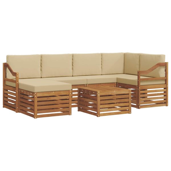 vidaXL Juegos de sof&aacute;s 7 pcs Natural y Beige Madera de Acacia S&oacute;lida