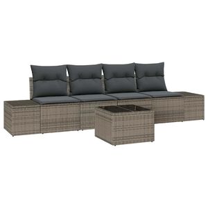 vidaXL Conjunto de sof&aacute; de jard&iacute;n con coj&iacute;n 5 pcs Gris rat&aacute;n sint&eacute;tico