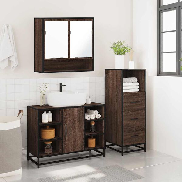 vidaXL Set de muebles baño 3 pzas madera contrachapada roble marrón