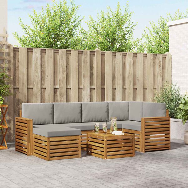 vidaXL Conjunto de Sof&aacute; Seccional con coj&iacute;n 7 pcs Gris Natural y Claro