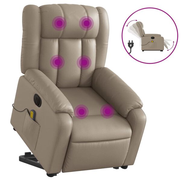 vidaXL Sillón reclinable de masaje eléctrico cuero sintético capuchino