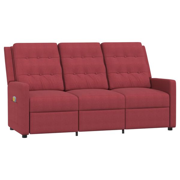 vidaXL Sillón reclinable de masaje 3 plazas tela rojo tinto