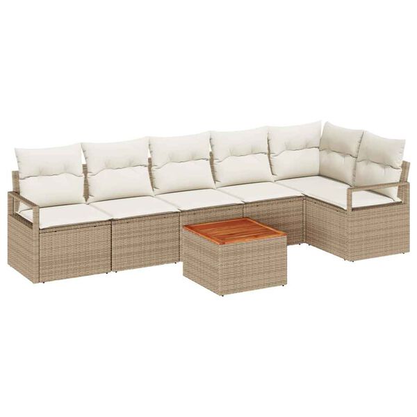 vidaXL Conjunto de sof&aacute; de jard&iacute;n 7 pcs Beige y blanco