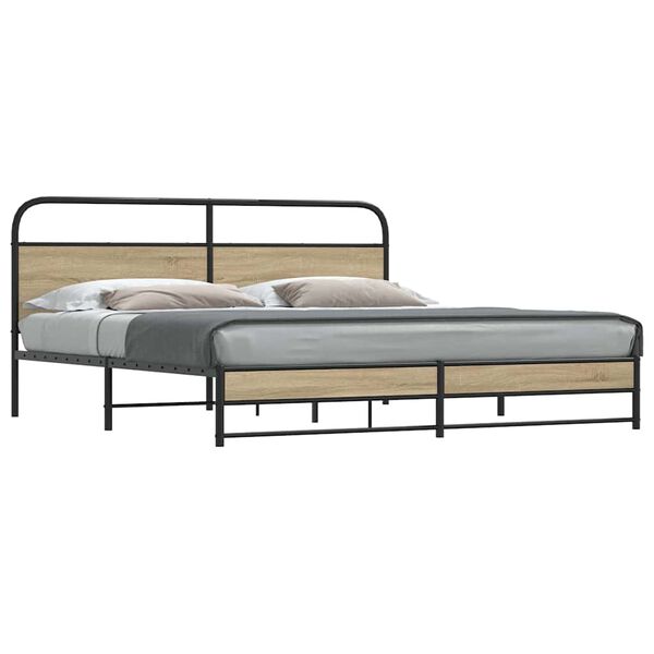 vidaXL Estructura de cama sin colch&oacute;n metal roble ahumado 193x203 cm