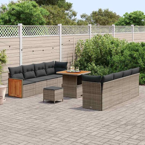 vidaXL Conjunto de sof&aacute;s de jard&iacute;n 12 pcs Gris rat&aacute;n sint&eacute;tico