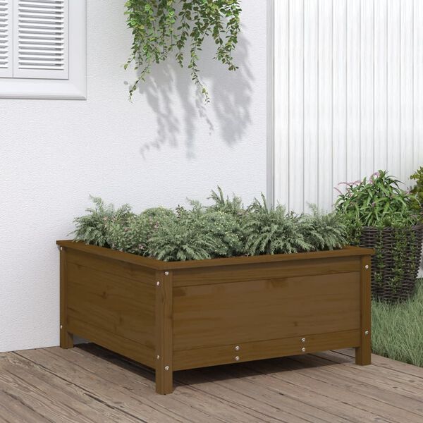 vidaXL Jardinera madera maciza de pino marr&oacute;n miel 82,5x82,5x39 cm