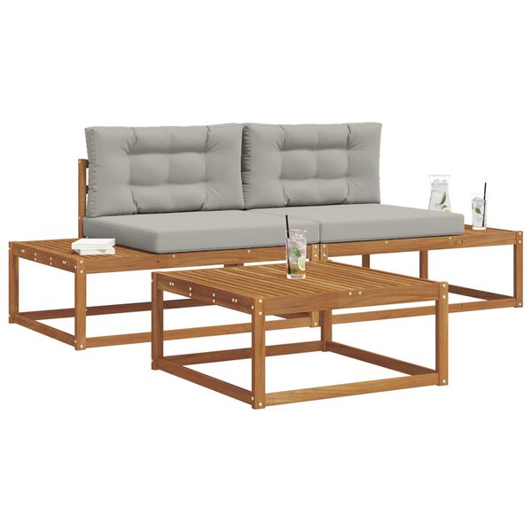 vidaXL Conjunto de sof&aacute;s de exterior 3 Pieza Gris Natural y Claro