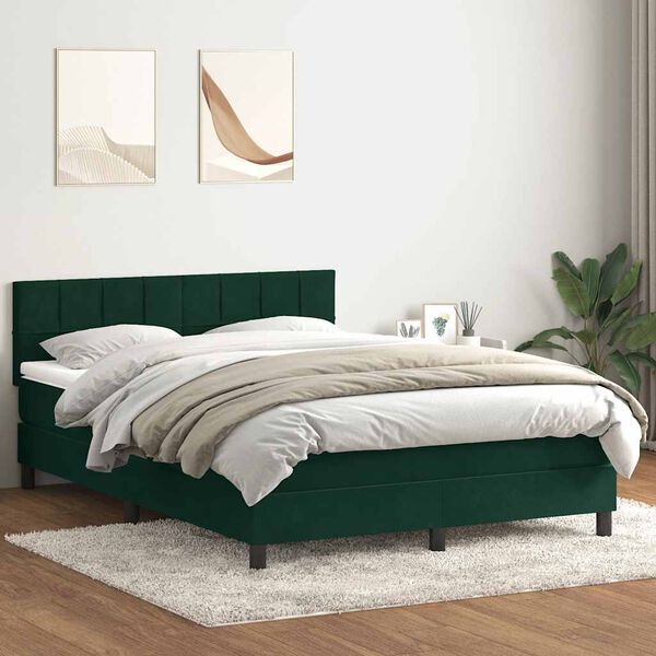 vidaXL Cama box spring con colch&oacute;n y LED terciopelo verde oscuro 160x220 cm