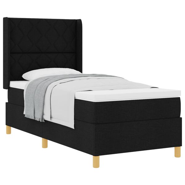 vidaXL Cama con Somier con colch&oacute;n con cabecera Negro 90 x 200 cm tela