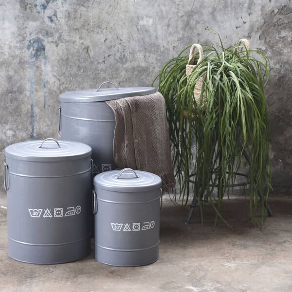 LABEL51 Cesto de la ropa sucia gris envejecido M 32x32x43 cm