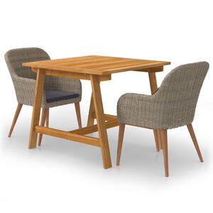 vidaXL Juego de comedor para jard&iacute;n de 3 piezas marr&oacute;n