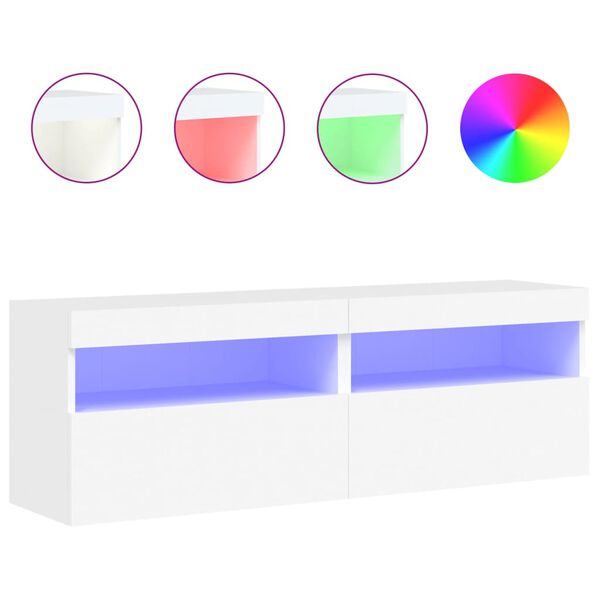 vidaXL Muebles de TV de pared con luces LED 2 uds blanco 60x30x40 cm
