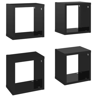 vidaXL Estantes cubo de pared 4 unidades negro brillo 22x15x22 cm