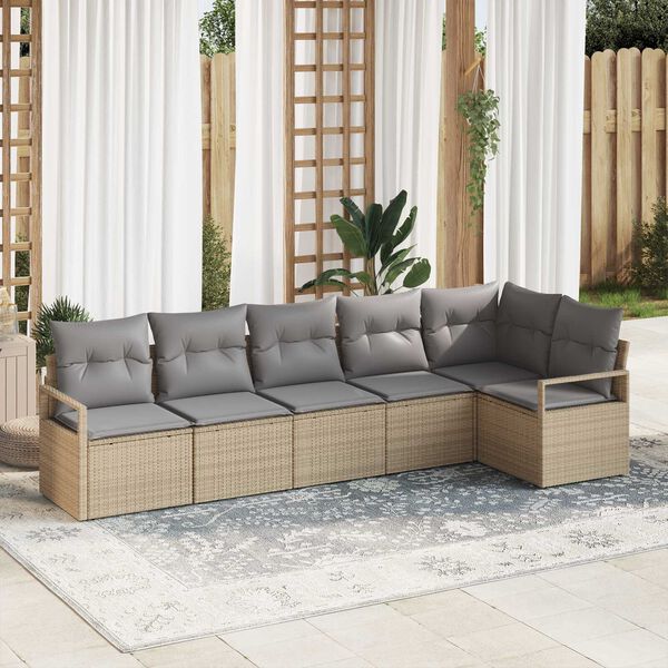 vidaXL Conjunto de sof&aacute; de jard&iacute;n con coj&iacute;n 6 pcs Beige y Gris Claro