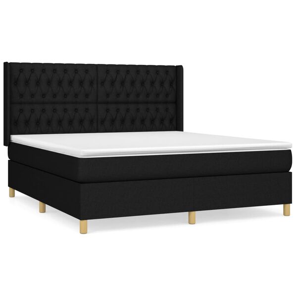 vidaXL Cama box spring con colch&oacute;n tela negro 180x200 cm